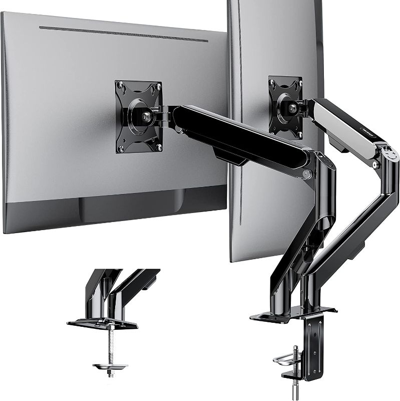 Photo 1 of ATUMTEK Dual Monitor Mount Stand - Double Monitor Arm Stand for 15" to 30" Computer Screens (Within 4.4-19.8 lbs), 2 Monitor Desk Mount with Clamp, VESA Mount 75x75mm or 100x100mm, Black
