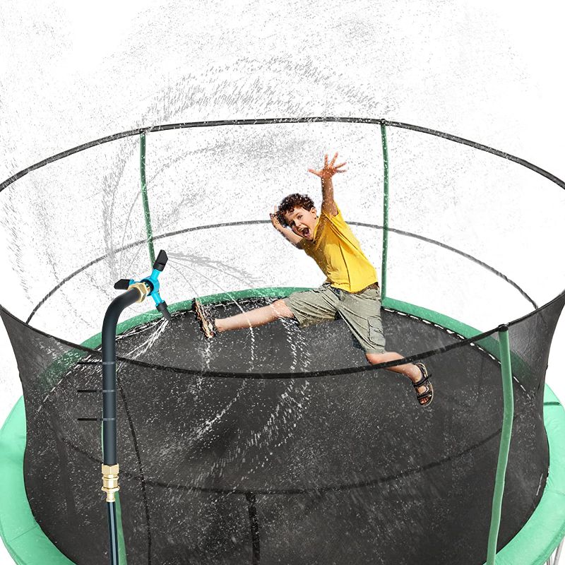 Photo 1 of Bobor Trampoline Sprinkler for Kids, Outdoor Water Park Rotate Sprinkler, Trampoline WaterWhirl Spray Hose, Fun Summer Backyard Water Game Toys for Boys and Girls (Black, Standard)
