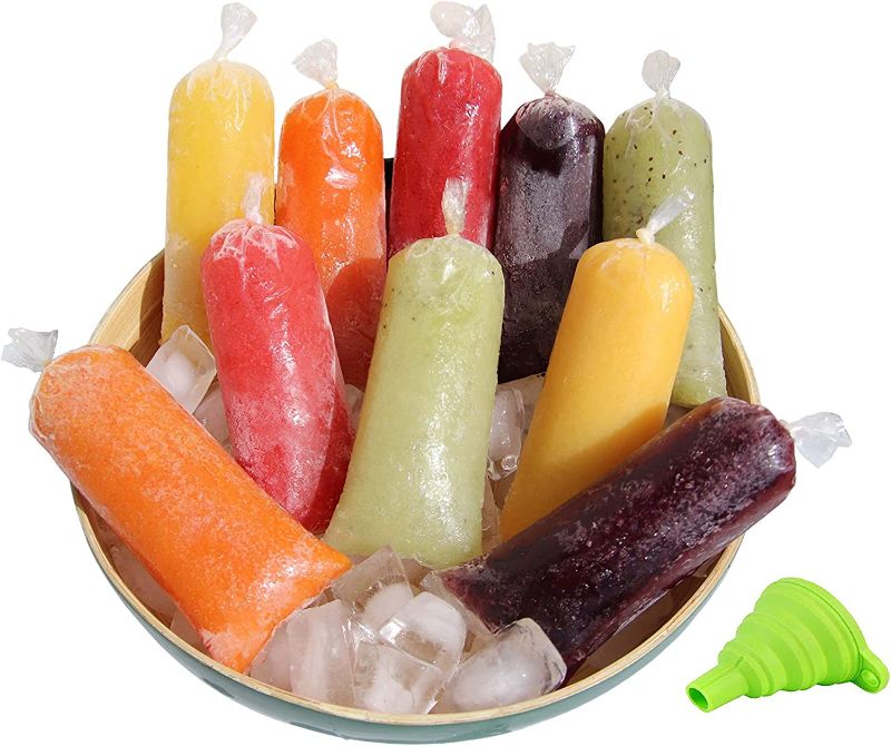 Photo 1 of 200 Pack Popsicle Mold Bags for Ice Pops Frozen Icies Yogurt Fruit Candy | 3 x 10 inches| comes with a funnel ?Clear - 200 pack?
