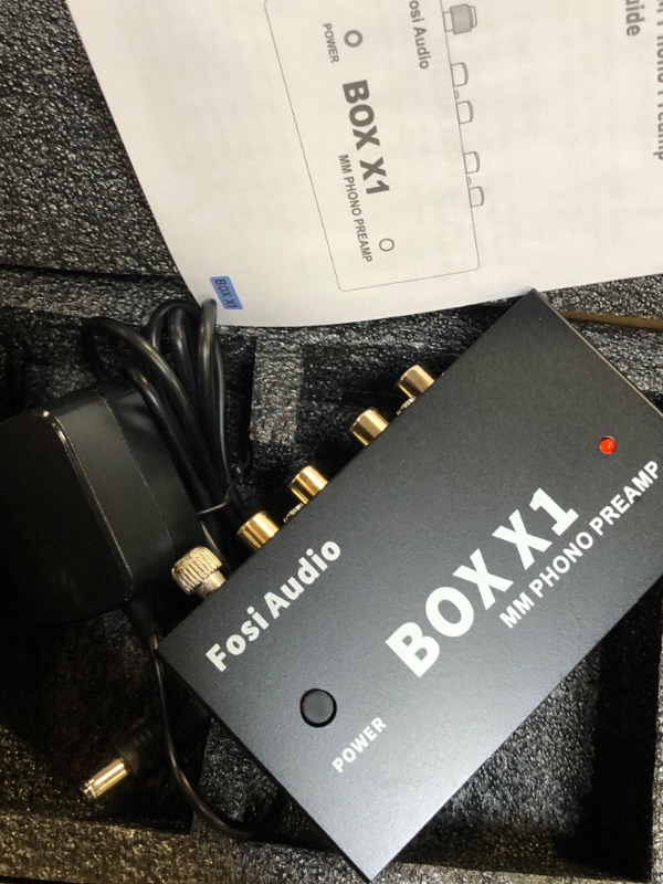 Photo 2 of Fosi Audio Box X1 Phono Preamp for MM Turntable Mini Stereo Audio Hi-Fi Phonograph/Record Player Preamplifier with 3.5MM Headphone and RCA Output with DC 12V Power Supply