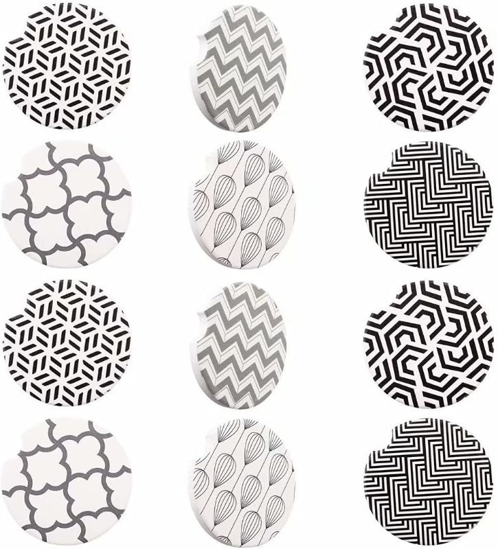 Photo 1 of Yarlung 12 Pack Car Cup Holder Coasters with Finger Notch, Ceramic Absorbent Drinks Mat Easy Removal for Car, Living Room, Kitchen, Coffee Bar, Office
