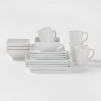 Photo 1 of 16pc Porcelain Square Rim Dinnerware Set SLIGHT WATER DAMAGE TO PACKAGING