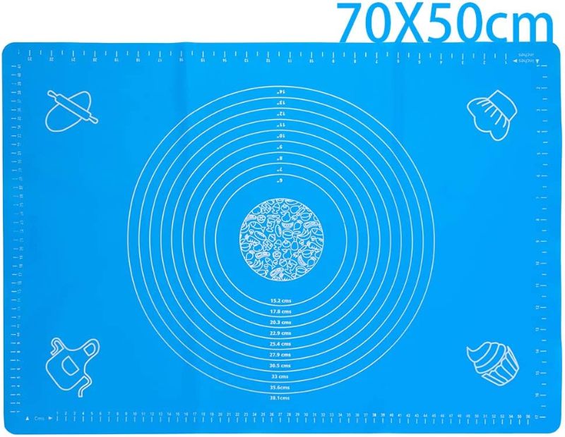 Photo 1 of 27.56"x19.69" ExtraLarge Silicone Baking Mats, Dough Mat,Kneading Pastry Mat with Measurements, Fondant Mat Non-Slip BPA-Free Heat Resistant Reusable for making cookies Cake Baking mat,Blue
