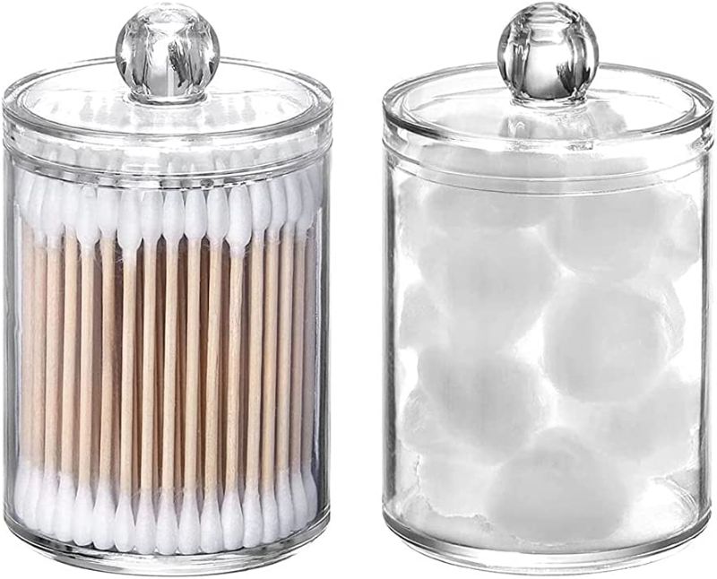 Photo 1 of 2 Pack Clear Round Cotton Swab Cotton Ball Storage Box Bathroom Container with Storage Lid
