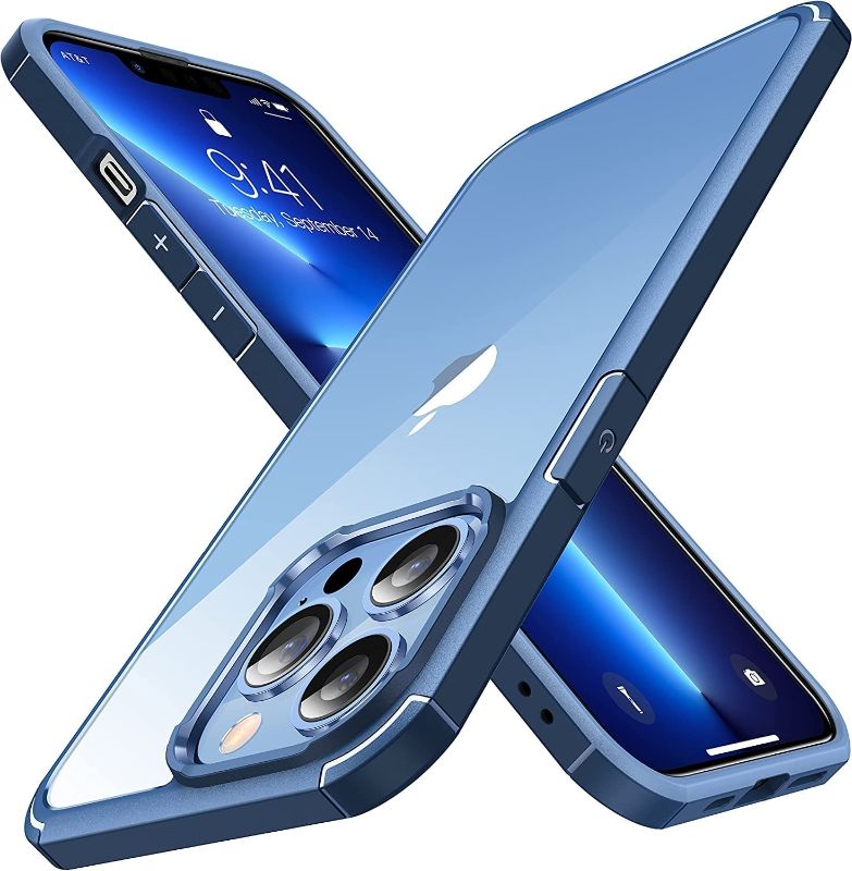 Photo 1 of CASEKOO Designed for iPhone 13 Pro Case, [10FT Military Grade Drop Tested] Clear Shockproof Protective Durable Slim Phone Case Transparent Hard Back and Soft Non-Slip Bumper Case 6.1 inch- Blue
