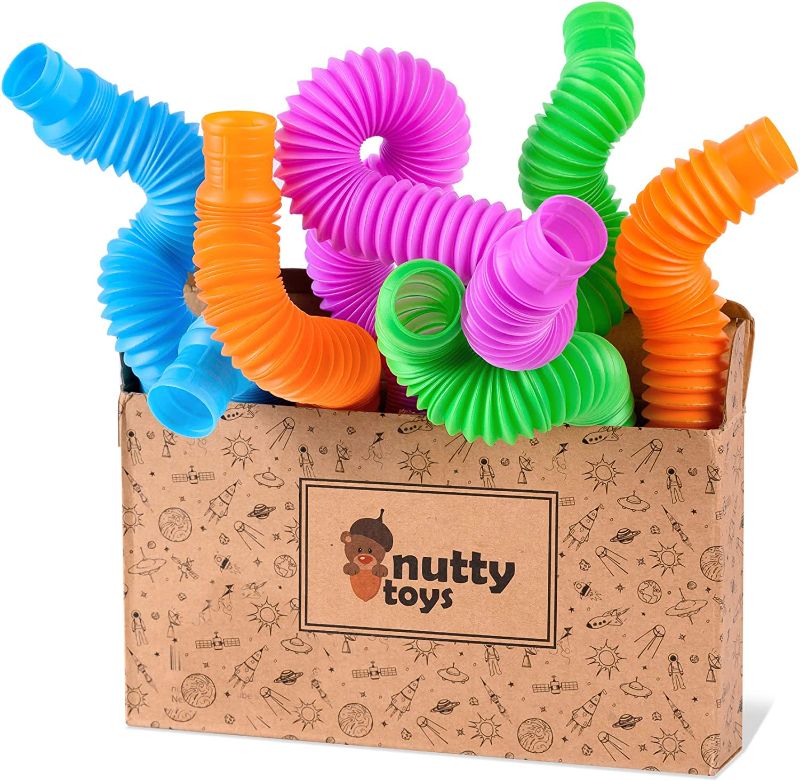 Photo 1 of 2 PACK Nutty Toys Pop Tubes Sensory Toys, Large - Toddler Activities Toy & Fine Motor Skills Learning for 18 Month & 1 2 Year Old Top Preschool Boys Girls Kids & Baby Car Travel Gifts 2022 Best Autism Fidget
