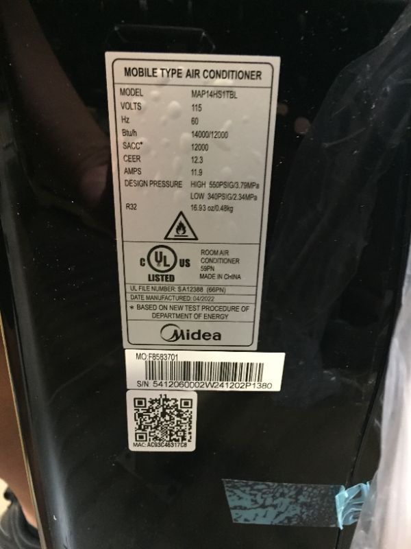 Photo 3 of Midea Duo 14,000 BTU (12,000 BTU SACC) Smart HE Inverter Ultra Quiet Portable Air Conditioner with Heat-Cools Up to 550 Sq. Ft., Works with Alexa/Google Assistant, Includes Remote Control & Window Kit
