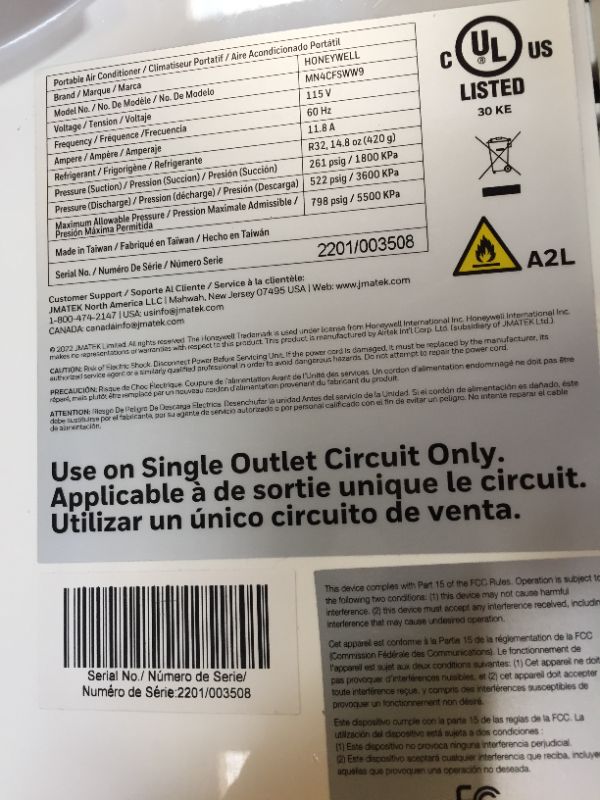 Photo 4 of Honeywell Classic Portable Air Conditioner with Dehumidifier & Fan, Cools Rooms Up to 700 Sq. Ft. with Drain Pan & Insulation Tape, MN4CFSWW9 (White), 29.400
