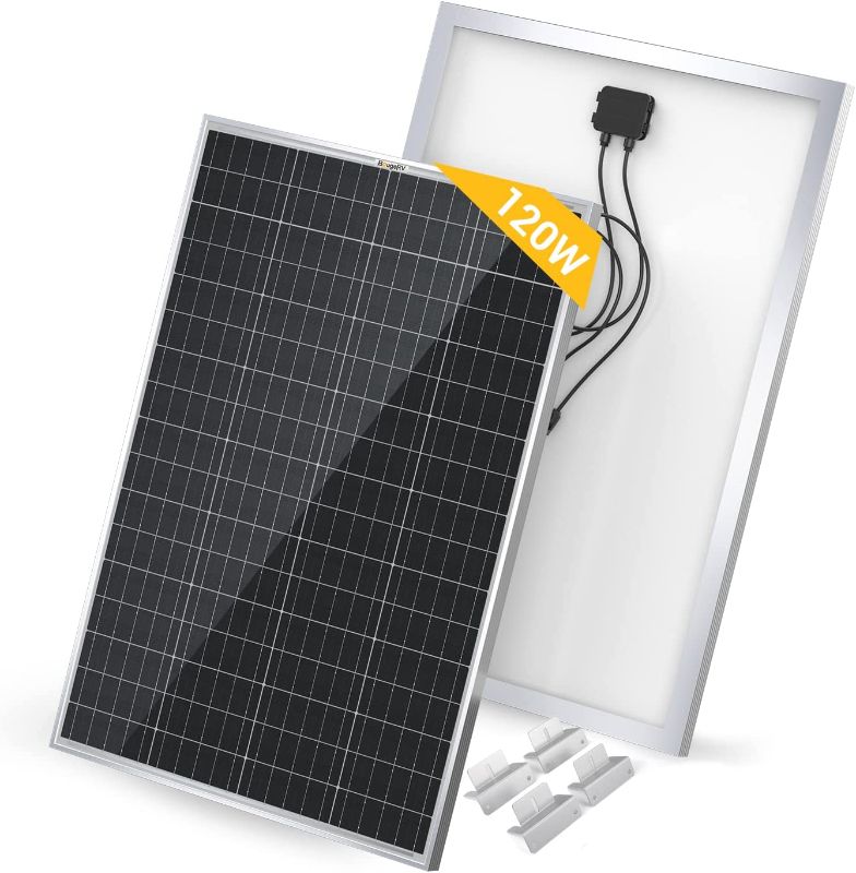 Photo 1 of BougeRV 120 Watts Monocrystalline Solar Panel with Mounting Z Brackets, 12 Volts Mono Solar Cell Charger High Efficiency Module for RV Trailer Boat Off Grid
