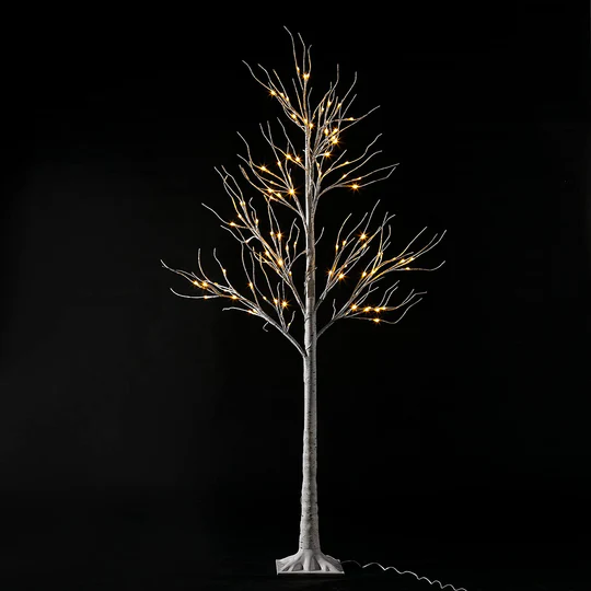 Photo 1 of 6ft White Birch Tree Decoration with 96 LED Lights
