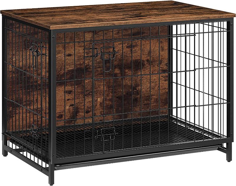 Photo 1 of ALLOSWELL Wooden Dog Crate Furniture, 37.8" Indoor Pet Crate End Table, Dog Furniture with Removable Tray, Decorative Dog Kennel for Small/Medium/Large Dogs, Rustic Brown DCHR0301
