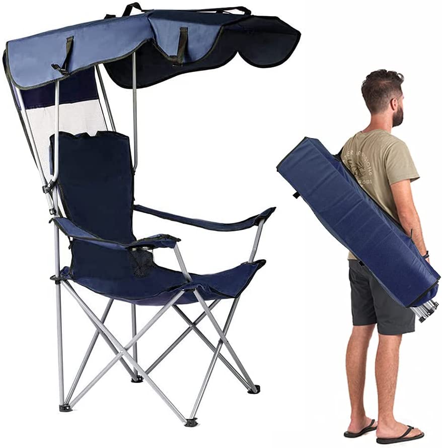 Photo 1 of Camping Chair BDL Shade Canopy Chairs with Two Cup Holders and Carry Bag Foldable and Easy to Carry Outdoor Chair for Lawn Beach and Pation, Recliner Support 450 LBS
