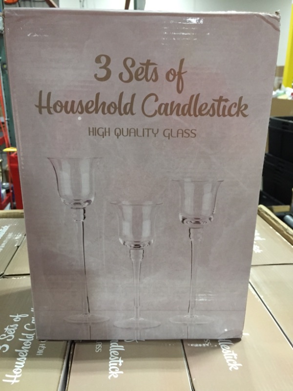 Photo 1 of -3 PC SET OF HOUSEHOLD CANDLE STICK HIGH QUALLITY GLASS  10 PKS