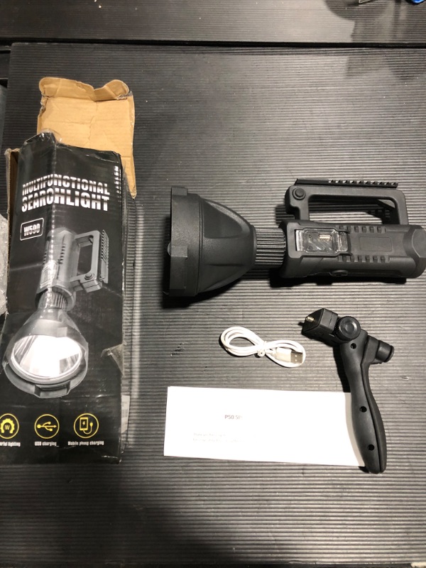 Photo 2 of Rechargeable Spotlight Flashlight High Lumens, 90000 Lumen Super Bright spot Light with 4 Modes & USB Output, Waterproof Handheld LED Spotlight with Tripod, Powerful Searchlight for Camping/Emergency
