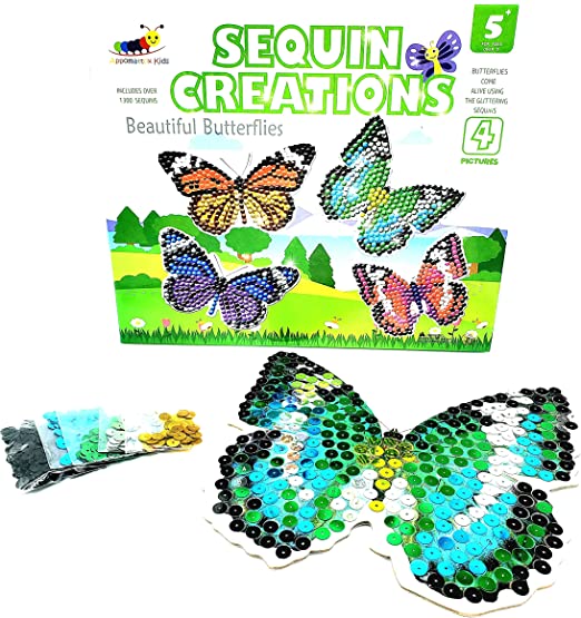 Photo 1 of Sequin by Number Art Kit for Kids, Fun Crafting and Educational Activity, Stem Learning for Girls and Boys (Butterfly Sequin Kit)
