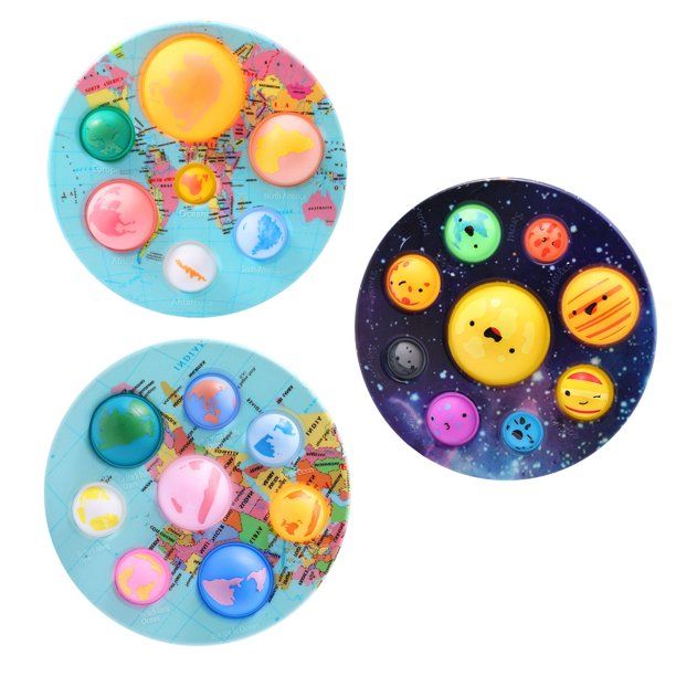 Photo 1 of 3PCS Planet Bubble Fidget Toy, Earth Simple Dimple Fidget Popper, Stress Relief and Anti-Anxiety Toys, Seven Continents Eight Oceans Shape Squeeze Sen
