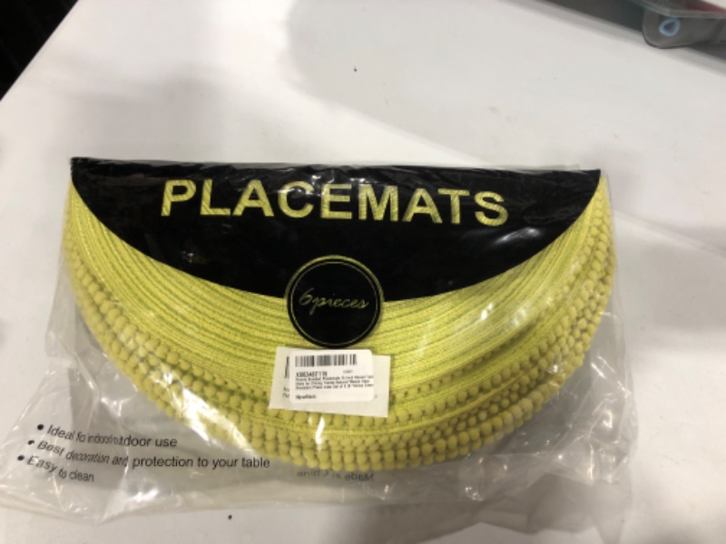 Photo 1 of 6 pcs Round Braided Placements 15 inch Round Table Mats. Yellow green