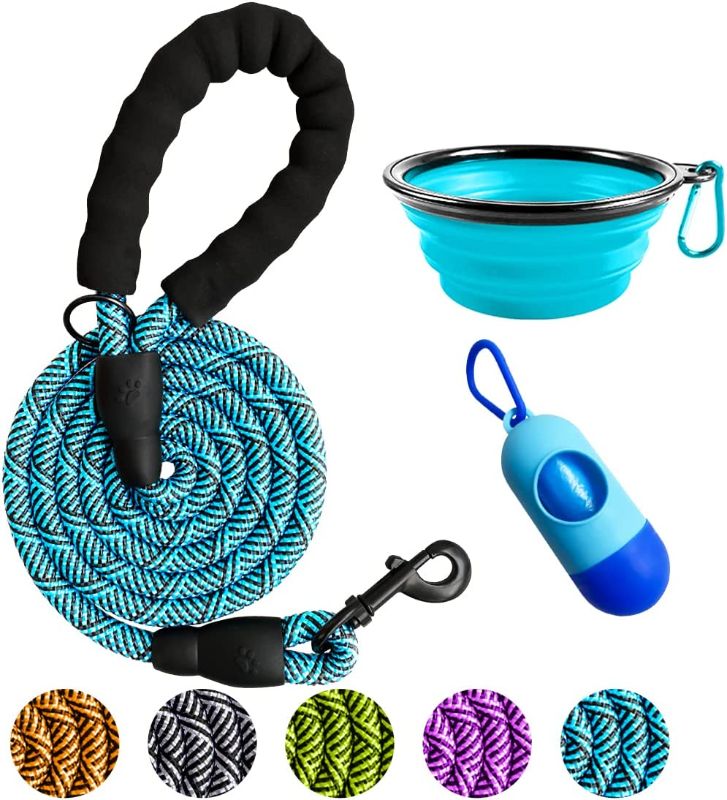 Photo 1 of ZOVJCY 2/4/6/10 FT Strong Dog Leash - Comfortable Padded Handle - Jacquard Dog Leash for Small Medium and Large Dogs with Collapsible Pet Bowl (1/2'' x 6 FT (18~120 lbs.), Blue)
