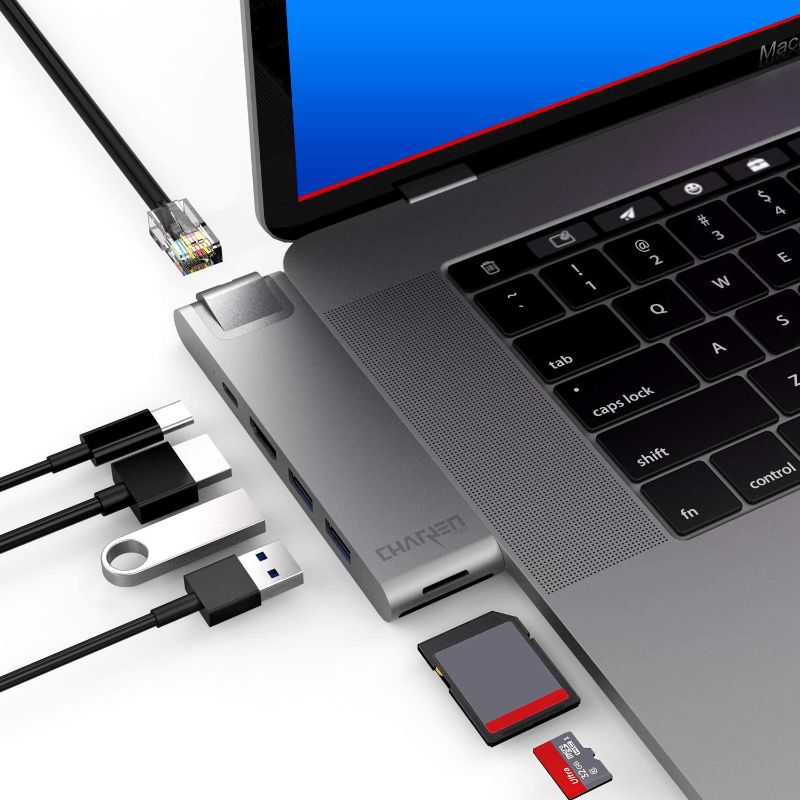 Photo 1 of CharJenPro USB C Hub for MacBook Pro 2020, 2019, 2018- 2016 (M1) MacBook Air 2020, 2019, 2018, 100W Power, HDMI 4K, 2 USB 3.0, microSD, SD Card Reader, USB C Port. USBC Adapter.