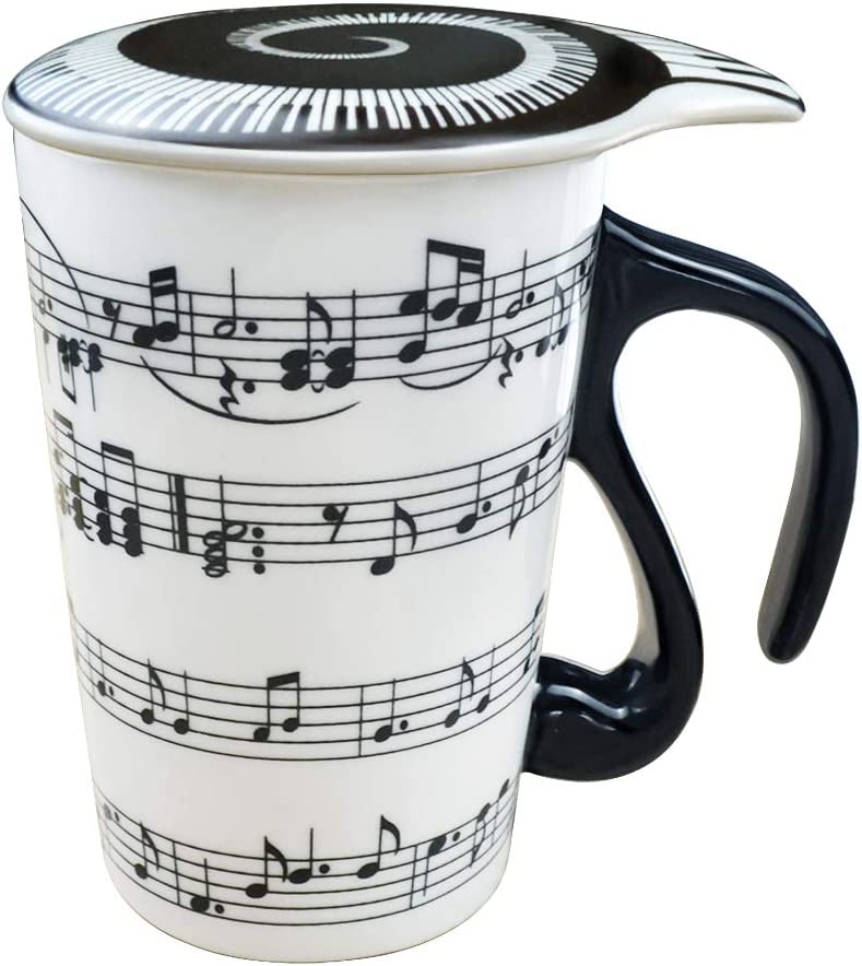 Photo 1 of 13.5 Oz Mug for Music Lover Coffee Cup with Lid Music Notes Tea Milk Ceramic Mug Cup Gift
