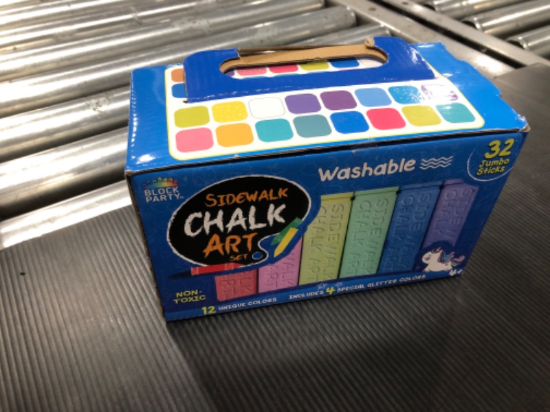 Photo 2 of Block Party Sidewalk Chalk 32-Piece Art Set - BIG BOLD Colors Includes 4 Glitter Chalk That Sparkle, Square Non-Roll Kids Chalk, Washable