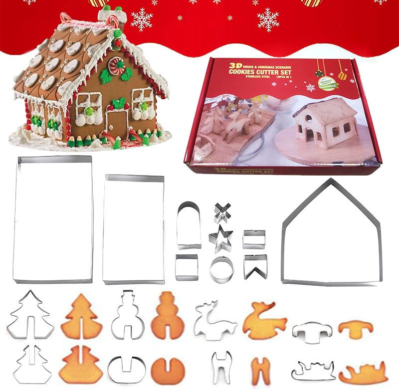 Photo 1 of 18 Piece 3d Christmas Gingerbread House Cookie Cutter Set Christmas House Cookie Cutter Set Diy Christmas Cracker Mold With Gingerbread House, Christmas Tree, Training Deer And Sleigh
