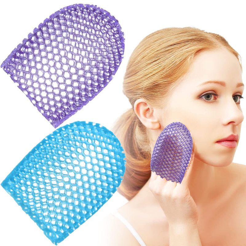 Photo 1 of 2 Pieces Face Scrubber Exfoliator Mitt Facial Cleansing Sponge Honeycomb Face Exfoliator Spa Face Sponge for Smoother Softer Looking Skin Scrub Body Bath Shower Accessories, Blue, Purple
