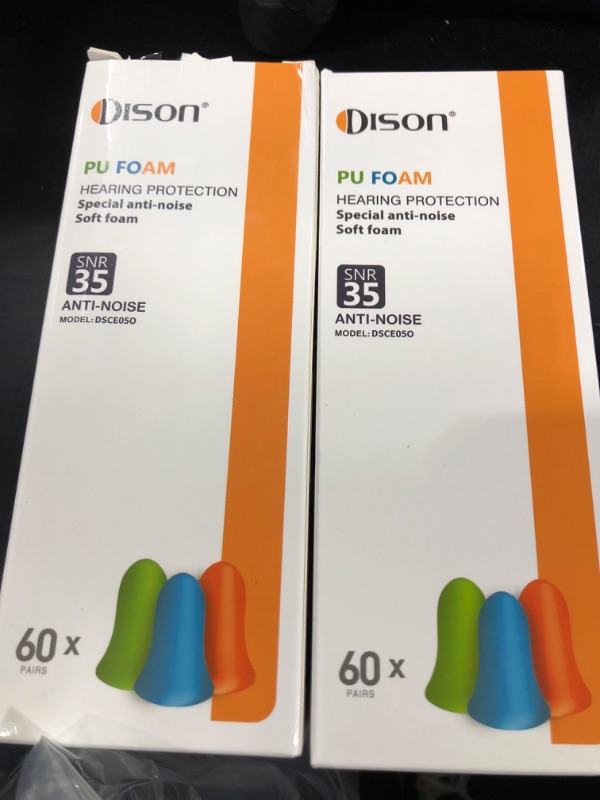 Photo 2 of 60Pair Ultra Soft Foam Earplugs, 35dB Ear Plugs for Sleeping Noise Cancelling, Earplugs Sound Blocking Sleeping, Foam Ear Plugs for Shooting, Travel, Industry - DISON- 2 PK (120 TOTAL)