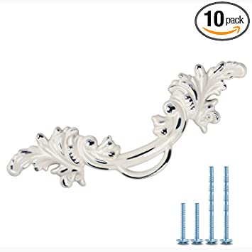 Photo 1 of  10-Pack MOOD.SC 2.5" Shabby Chic Pull Handles Dresser Drawer Knob White Silver Rustic Kitchen Cabinet Handle Furniture Hardware 64mm (10, White & Silver Edge)