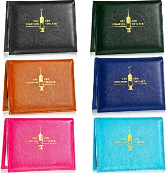 Photo 1 of 6 Pieces Vaccine Card Holder PU Leather Vaccinated Card Protective Sleeve Storage to Prevent Cards or Other Items from Getting Wet or Dirty (Green, Black, Dark Blue, Rose Red, Lake Blue, Brown)- 3BOXES FOR A TOTAL OF 18