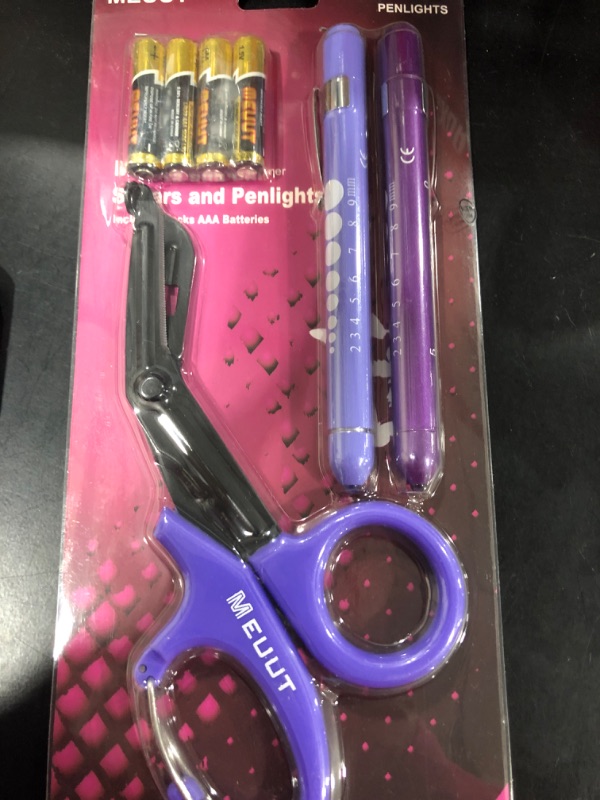 Photo 2 of 3-Pack Medical Scissors and Pen Light, Medical LED Penlights with Pupil Gauge, Trauma Shears Bandage Scissors with Carabiner-7.5" Surgical Scissors for Nurses, Doctors, Nursing Students, EMT- PURPLE