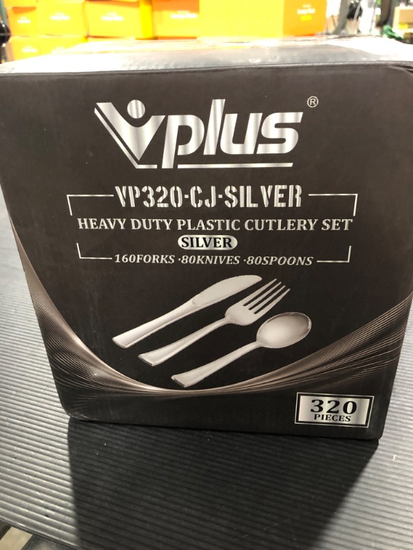 Photo 2 of 320 Silver Plastic Silverware Set- Silver Plastic Cutlery Set - Disposable Silverware Set - Flatware Set - 160 Plastic Silver Forks - 80 Plastic Silver Spoons -80 Plastic Silver Knives (Silver) 320Pack Silver