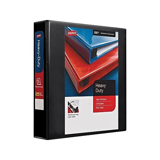 Photo 1 of Staples Heavy-Duty 1 1/2" 3-Ring View Binder with D-Rings and Four Interior Pockets, Black (ST56232-CC)
