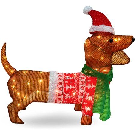 Photo 1 of Joiedomi 2ft Christmas Tinsel Wiener Dog 40 LED Warm White Yard Light for Christmas Outdoor Yard Garden Decorations Christmas Event Decoration Chris
