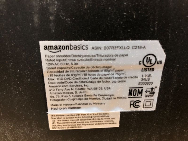 Photo 4 of Amazon Basics 18-Sheet Cross-Cut Paper, CD, and Credit Card Shredder, Black 18 Sheet Shredder