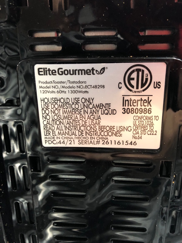 Photo 4 of Elite Gourmet ECT4829B Long Slot 4 Slice Toaster, 6 Toast Settings Toaster Defrost, Reheat, Cancel Functions, Slide Out Crumb Tray, Extra Wide Slots for Bagels Waffles, Black Black Slot Toaster