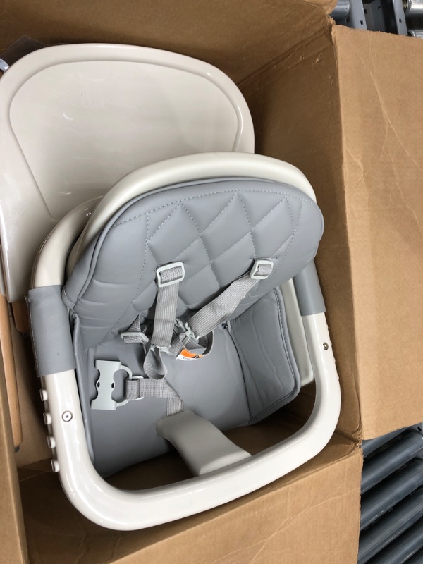 Photo 2 of 3-in-1 Wooden High Chair,Baby High Chair with Adjustable Legs & Dishwasher Safe Tray, Made of Sleek Hardwood & Premium Leatherette, Classic Grey Classic Gray