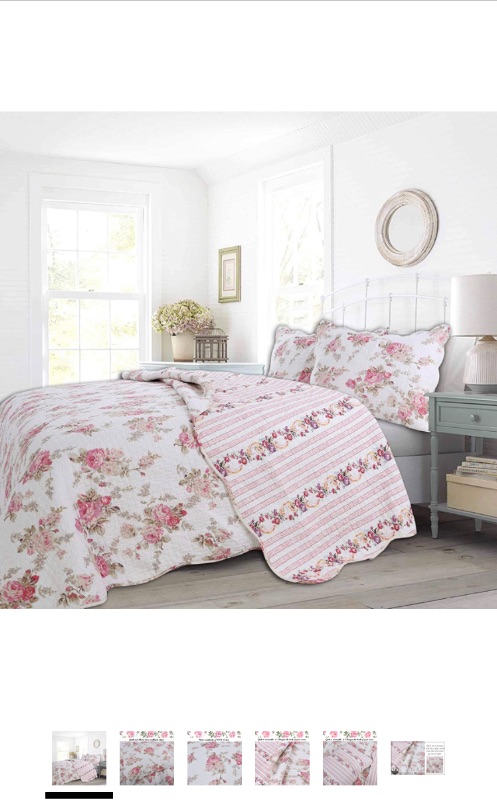 Photo 1 of Cozy Line Home Fashions Romantic Pink Peony Floral 100% Cotton Reversible Quilt Bedding Set, Coverlet, Bedspread (Pink Peony, King - 3 Piece)
