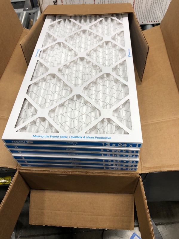 Photo 2 of Aerostar 12x24x1 MERV 11 Pleated Air Filter, AC Furnace Air Filter, 6 Pack (Actual Size: 11 3/4" x 23 3/4" x 3/4")