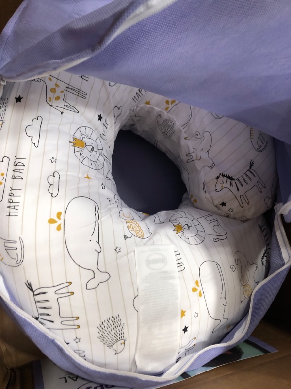 Photo 2 of Boppy Nursing Pillow and Positioner - Original, Notebook Black and White with Gold Animals, Breastfeeding, Bottle Feeding, Baby Support, with Removable Cotton Blend Cover, Awake-Time Support