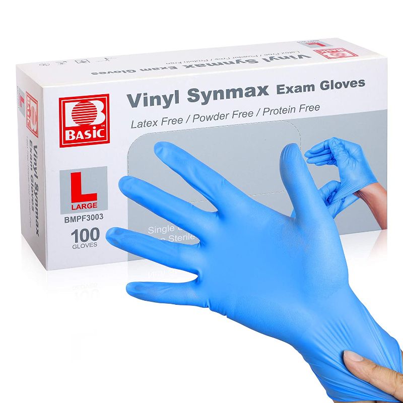 Photo 1 of  Large Disposable Vinyl Exam Gloves, 4 Mil-Thick -Latex Free Powder Free, Food Safe, Cleaning Gloves-Blue, 100 count
