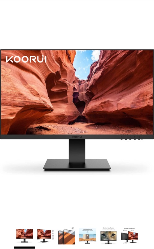 Photo 1 of KOORUI 24 Inch Computer Monitor Full HD 1920 x 1080p VA Display 75Hz 3000:1 Contrast Ratio with HDMI, VGA, Frameless, 75 x 75 mm VESA Mountable, Ergonomic Tilt, Black