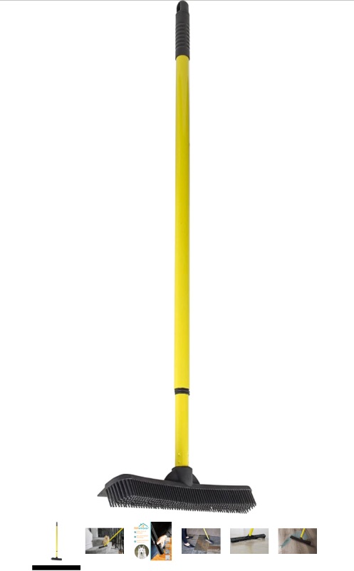 Photo 1 of FURemover Pet Hair Remover Carpet Rake - Rubber Broom for Pet Hair Removal Tool with Squeegee & Telescoping Handle Extends from 3-5' Black & Yellow