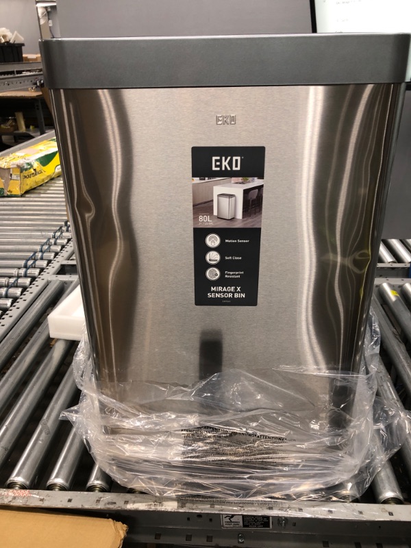 Photo 2 of EKO Mirage X 80 Liter / 21.1 Gallons Motion Sensor Trash can, Brushed Stainless Steel