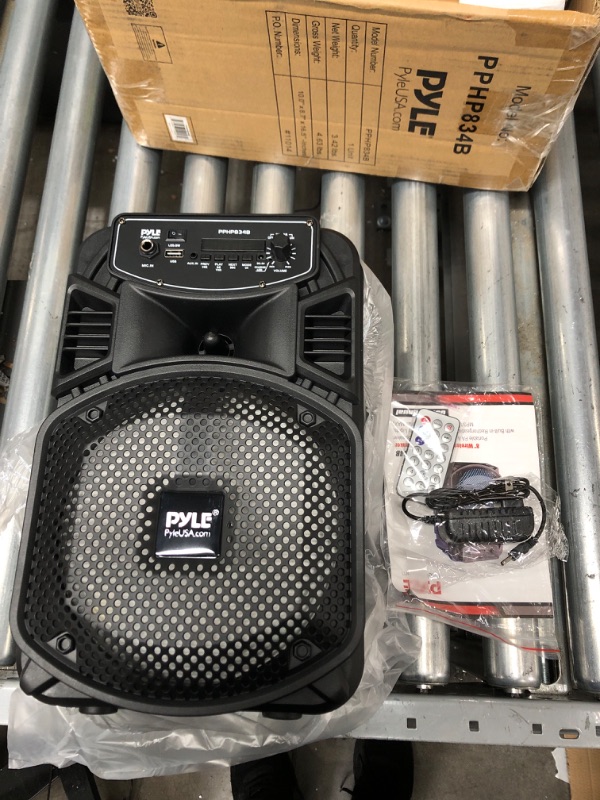 Photo 3 of Pyle Portable Bluetooth PA Speaker System-300W Rechargeable Indoor/Outdoor Bluetooth Speaker Portable System w/ 8” Subwoofer 1” Tweeter, Microphone in, Party Lights, MP3/USB, Radio, Remote PPHP834B