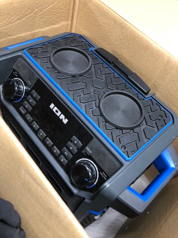 Photo 2 of ION Audio Pickup - 100-watt Water-Resistant Wireless Bluetooth Speaker with 75-Hour Rechargeable Battery, AM/FM Radio and Multi-Color Light Bar 100W water-resistant