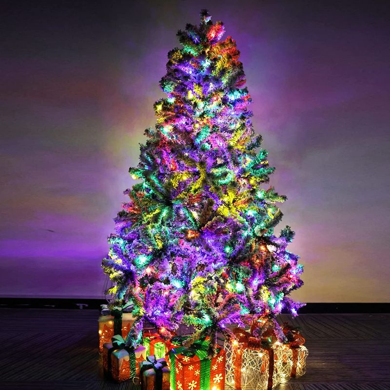 Photo 1 of 6FT Artificial Christmas Tree with Pre-lit Snow Flocked, 900 Tips Holiday Decoration, Pine Tree for Home, Office, Party with 300 Lights, Foldable Base, Easy Assembly (6 FT)