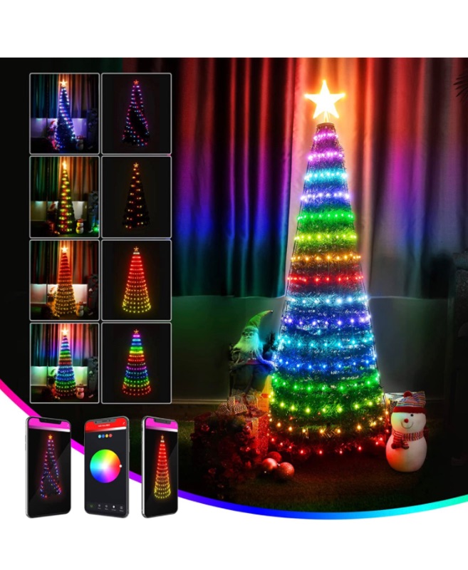 Photo 1 of 5ft Collapsible Christmas Tree with Lights Bluetooth Smart App Control Prelit Artificial Led Light Show Christmas Trees 27 Modes Pencil Outdoor Christmas Tree Light Show Dimmable Music Sync Schedule