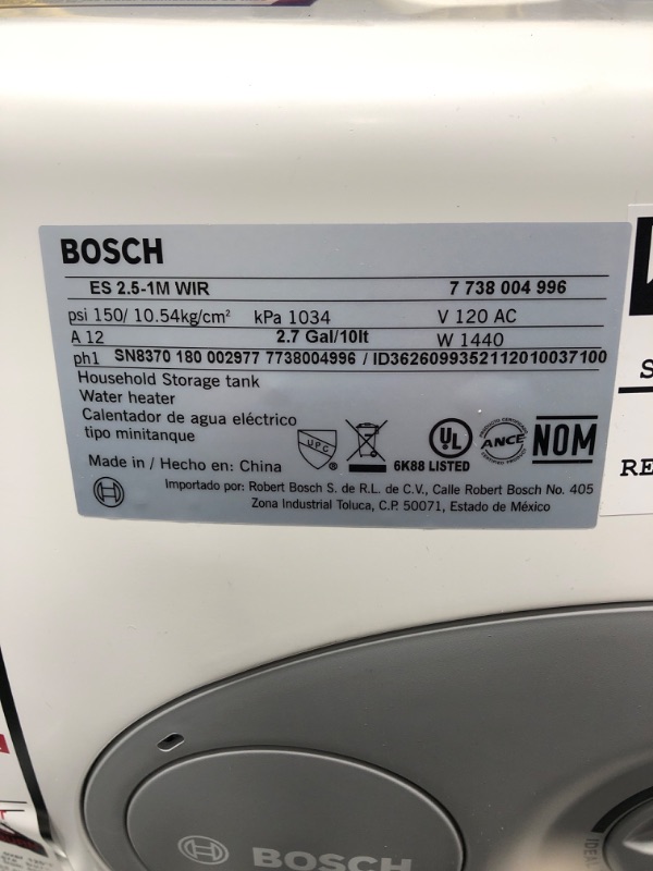 Photo 3 of Bosch Electric Mini-Tank Water Heater Tronic 3000 T 2.5-Gallon (ES2.5) - Eliminate Time for Hot Water - Shelf, Wall or Floor Mounted 2.5 Gallon(TESTED)