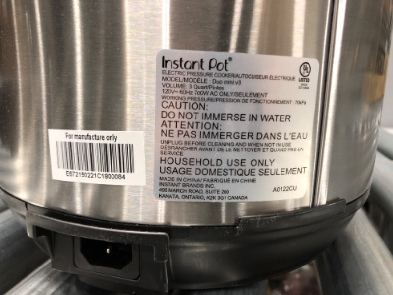Photo 4 of ***SEE NOTES*** (SEE PHOTO FOR DAMAGE/MISSING POWER CORD) Instant Pot Duo 7-in-1 Electric Pressure Cooker, Slow Cooker, Rice Cooker, Steamer, Sauté, Yogurt Maker, Warmer & Sterilizer, Includes App With Over 800 Recipes, Stainless Steel, 3 Quart 3QT Duo